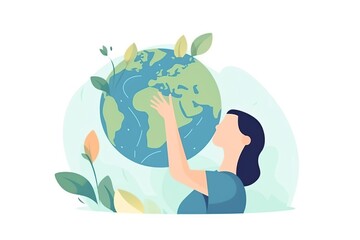 illustration, a woman with the planet earth in her hands, ai generative