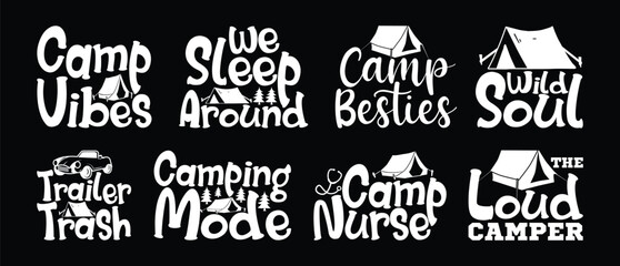 Obraz premium camping T shirt Design Bundle, Quotes about camping, Adventure, outdoor, camping T shirt, Hiking, Camping typography T shirt design Collection