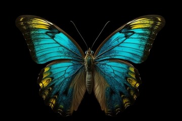 butterfly isolated on black. Generative AI.