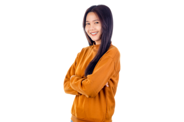 Happy Smiling Young Asian girl standing with her arms crossed.
