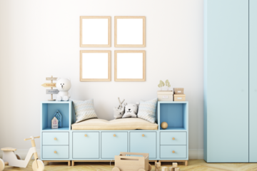 Nursery room mockup boho, 3d rendering	
