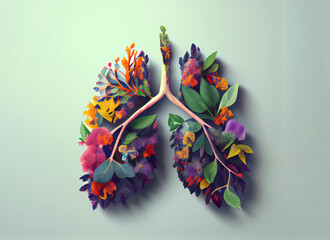Lungs made from flowers by nature. Fresh and healthy air concept. Clear lungs. No smoking. Healthy living. Generative Ai.