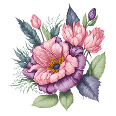 Image of flower in watercolor style, transparent background, PNG (Generative AI)