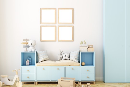 Nursery room mockup boho, 3d rendering	
