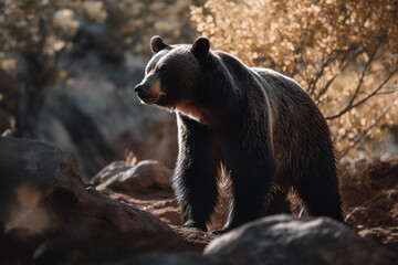 Fototapeta premium Majestic Brown Bear in the Wild. Stunning wildlife portrait of a powerful bear. Created with Generative AI.