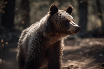 Majestic Brown Bear in the Wild. Stunning wildlife portrait of a powerful bear. Created with Generative AI.