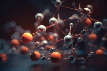 3D illustration of abstract molecule structure for scientific or medical background. Generative AI