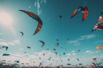 Kites flying in the air. Generative AI