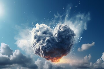 Vibrant heart-shaped cloud burst in blue sky. Created with. Generative AI