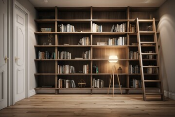 3d rendered bookshelf with books in empty new house. Generative AI