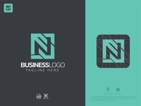 Letter FN monogram initial logo, geometric, modern, gradient, grid logo