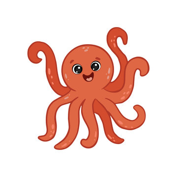 Cute cartoon octopus on white background. Vector illustration 