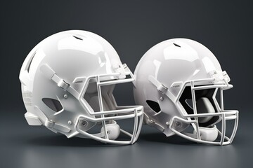 White isolated mockup template of modern football helmet with front and back view. Created using 3D rendering. Generative AI - obrazy, fototapety, plakaty