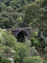 Fototapeta na wymiar Stone bridge across the gorge, dark gray, antique