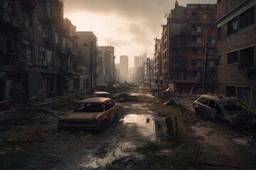 Post-apocalyptic cityscape. Generative AI