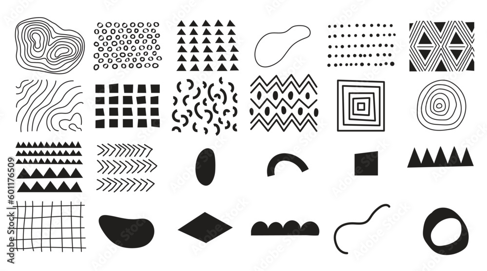 Poster hand draw texture pattern set. abstract vector background in simple
