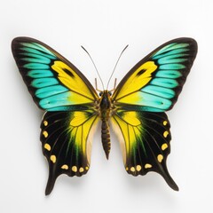 Queen Alexandra's Birdwing. Rare colorful butterfly isolated on white. AI generated