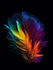 neon colored feather abstract on a black background