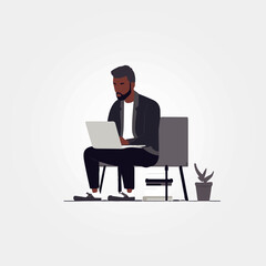vector illustration, sitting man working on his laptop
