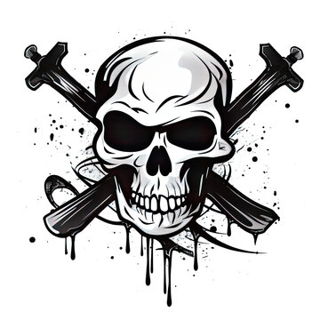 A minimalist pirate t-shirt design with a sleek black Jolly Roger, featuring a subtle skull and crossbones emblem, Generative Ai