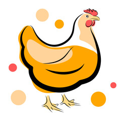 Red chicken on a white background. Vector illustration in doodle style