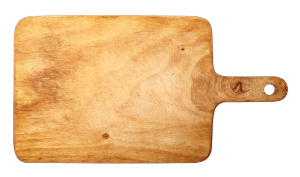 Rustic cutting board on a transparent background. isolated object. Element for design