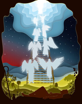 Jacob's Ladder. Paper art. Abstract, illustration, minimalism. Digital Art. Bible story.