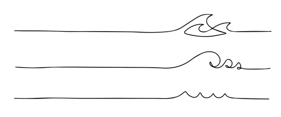 Handdrawn set of wave lines. Abstract wave drawn with a continuous black line. Vector illustration on white background. For design, social media, print, wallpaper, logo. © taniKoArt