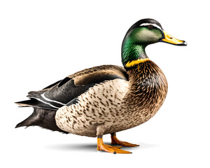 Mallard duck, isolated background. Generative Ai.