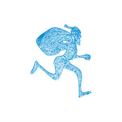 Obraz premium doodle illustration of an old miner running with a sack
