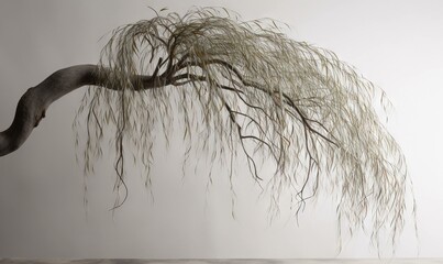  a tree branch with a bunch of leaves hanging from it.  generative ai