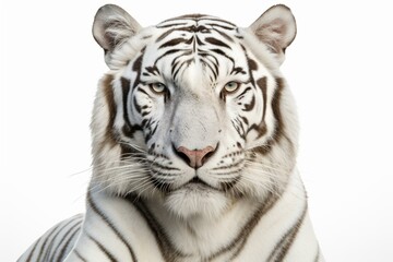 Fototapeta na wymiar White background tiger facing camera with clipping path. Generative AI