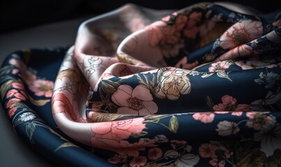  a close up of a scarf with a flower pattern on it.  generative ai