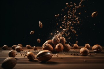 Nuts falling onto ground nuts. Generative AI