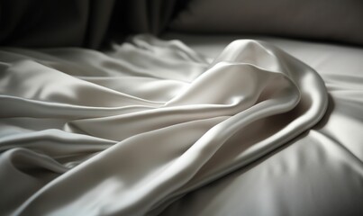  a bed with a white comforter and a white pillow.  generative ai