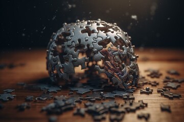 Brain issue featuring puzzle piece symbolism. Generative AI
