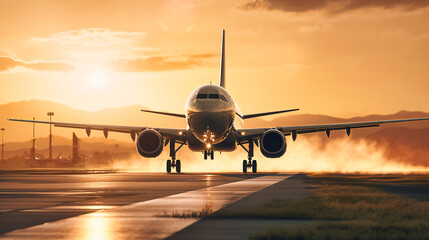 Passenger Jet Taking Off at Airport Departure - obrazy, fototapety, plakaty