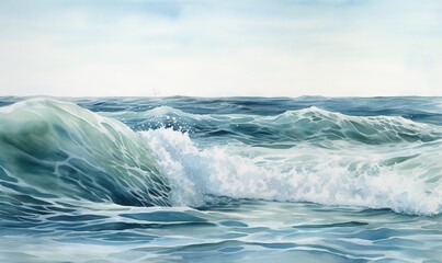  a painting of a large wave in the ocean on a cloudy day.  generative ai