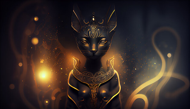 Bastet, half woman half cat goddess, ai based