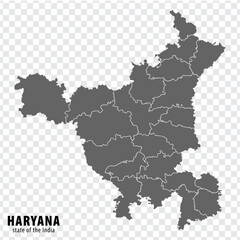 Blank map State  Haryana of India. High quality map Haryana with municipalities on transparent background for your web site design, logo, app, UI. Republic of India.  EPS10.