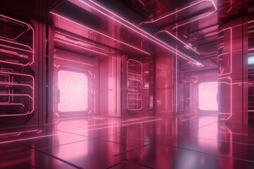 Futuristic pink-tech background with advanced panels. 3D-rendered. Generative AI