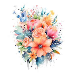 Watercolor flowe bouquet. Illustration AI Generative.