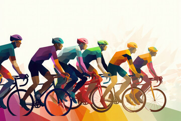 Cyclists team riding on bicycles, color drawing. Bike race banner. Active sport sticker. Created with Generative AI