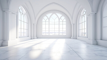 White Large Marble Luxury Interior Room with Sunny Window. AI generative