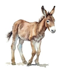 Baby Mule watercolor with ink outline on white background, high detailed (generative AI)