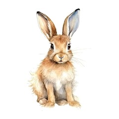 Baby Hare watercolor with ink outline on white background, high detailed (generative AI)