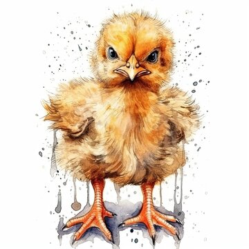 recommend clip art: Baby Chicken watercolor with ink outline on white background, high detailed (generative AI)