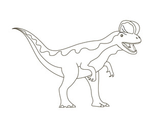 Predatory dinosaur dilophosaurus of the Jurassic period. Prehistoric strong hunter. Vector cartoon illustration. Black and white line. Coloring page for kids