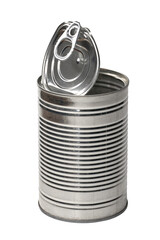 Open tin can isolated on white background