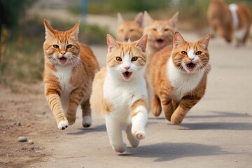 Fototapeta na wymiar Running happy cats